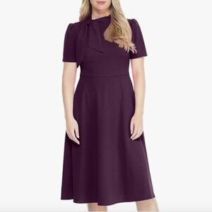 EUC Maggy London Tie-Neck Fit & Flare Dress | Purple | Size: 8
